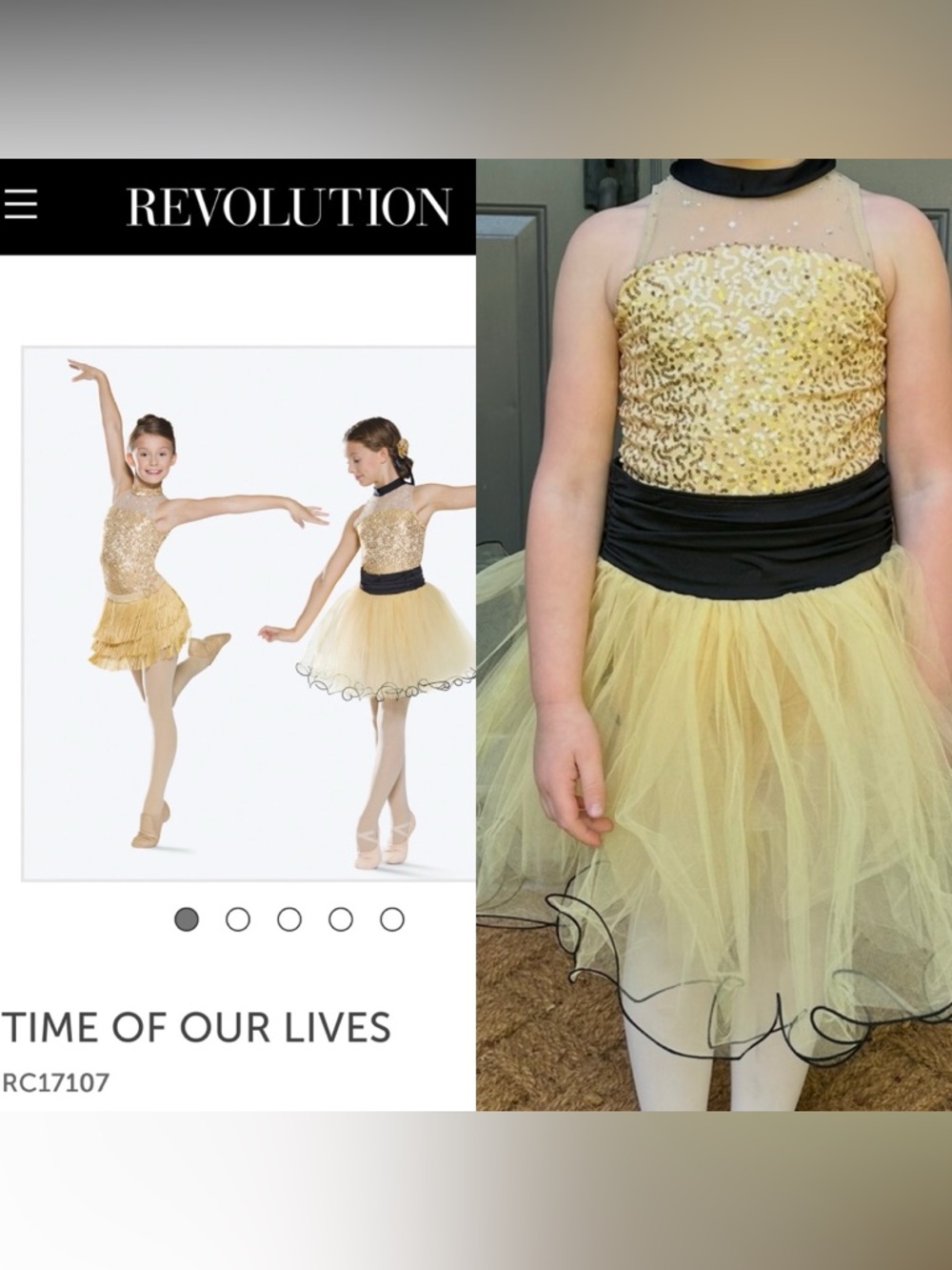 Revolution Girls Gold Sequin Tulle Dance Dress with Black Sash